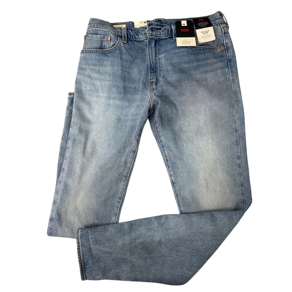Levis‎ 512 Slim Taper Stretch Selvedge Jeans Mens 33x34 Light Wash Blue Premium